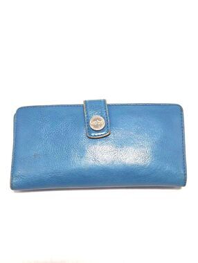 Leather Hobo Wallet Snap Closure Blue